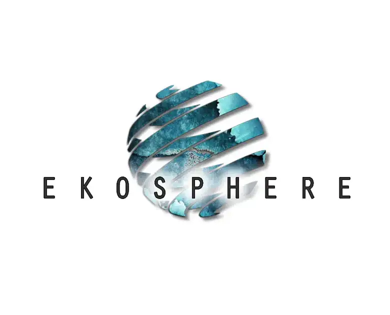 Contact Blue and white globe above EKOSPHERE logo, symbolizing premier real estate in Ulcinj, a montenegro-listings.me project.