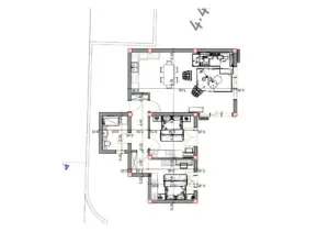 Modern Ulcinj Montenegro single-story house plan: 3 bedrooms, 2 baths, spacious kitchen/dining, living room—exclusive on montenegro-listings.me by ekosphere doo.