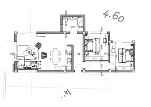 Spacious Ulcinj apartment floor plan: living, dining, kitchen, 2 bedrooms, bath & balcony. Listed on montenegro-listings.me by Ekosphere.