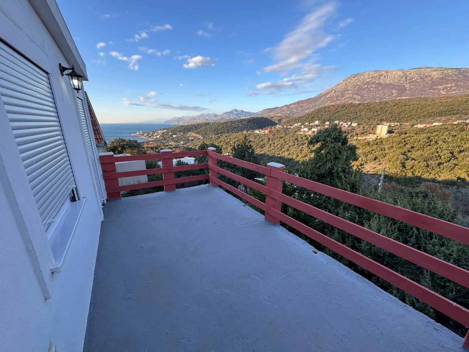 Experience panoramic sea, mountain, and valley views from this Ulcinj apartment balcony&mdash;prime real estate by Ekosphere on montenegro-listings.me.