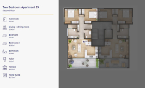 Investment opportunity: 81.75 sqm, two-bedroom Apartment 15 in Ulcinj—spacious layout with terrace, exclusive on montenegro-listings.me by Ekosphere DOO.