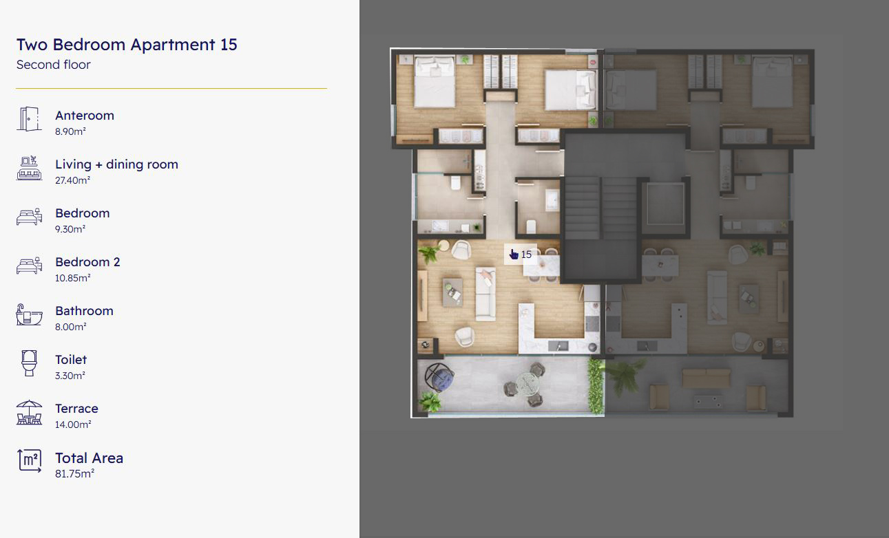 Investment opportunity: 81.75 sqm, two-bedroom Apartment 15 in Ulcinj&mdash;spacious layout with terrace, exclusive on montenegro-listings.me by Ekosphere DOO.