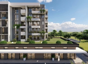 Luxury multi-story apartments with lush balconies, large windows, and green views—prime Ulcinj real estate by ekosphere doo.