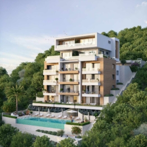 Moderne Apartments in Hanglage mit Balkonen, Pool und üppiger Aussicht - exklusive Ulcinj-Immobilien von montenegro-listings.me & Ekosphere DOO.
