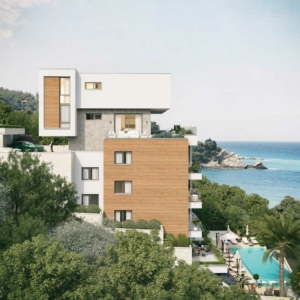 Luxury multi-story sea view home in Ulcinj by Ekosphere—pool, lounge, modern wood & white design. Exclusive on montenegro-listings.me.