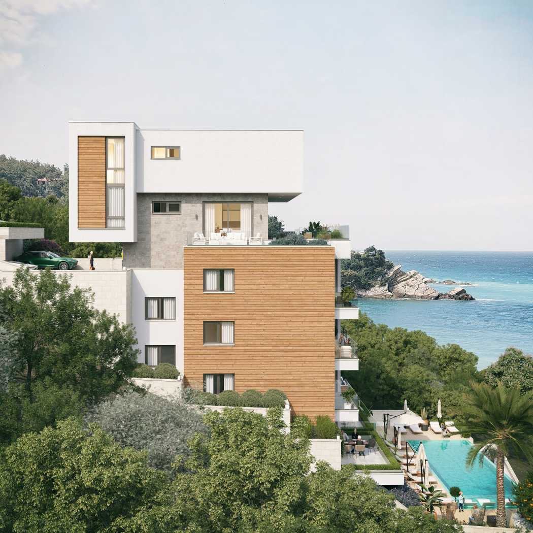 Luxury multi-story sea view home in Ulcinj by Ekosphere&mdash;pool, lounge, modern wood & white design. Exclusive on montenegro-listings.me.