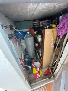 Organized storage room in Ulcinj, Montenegro—ample shelving, tools, cleaning supplies. Exclusive investment at montenegro-listings.me by ekosphere doo.