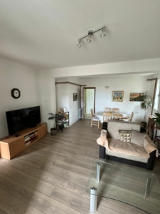 Stunning Ulcinj living room with light wood floors, modern sofa, glass table; an Ekosphere DOO gem on montenegro-listings.me.
