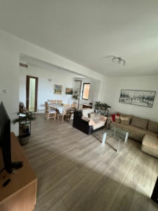 Elegant Ulcinj apartment: light wood floors, beige sectional, eco accents. Premium comfort by ekosphere doo at montenegro-listings.me.