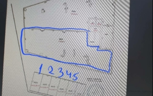 Prime Ulcinj real estate site plan outlined in blue, numbered plots 1-5. Investment listing from montenegro-listings.me by ekosphere doo.