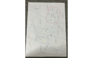 Hand-drawn map of prime Ulcinj, Montenegro real estate plots—investment property highlighted—by ekosphere doo on montenegro-listings.me.