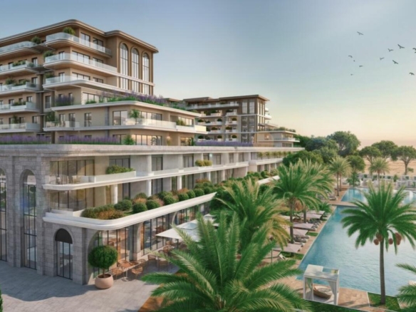 Luxurious multi-floor beachfront resort in Ulcinj with balconies, pool, sea views—prime real estate from Ekosphere on montenegro-listings.me.