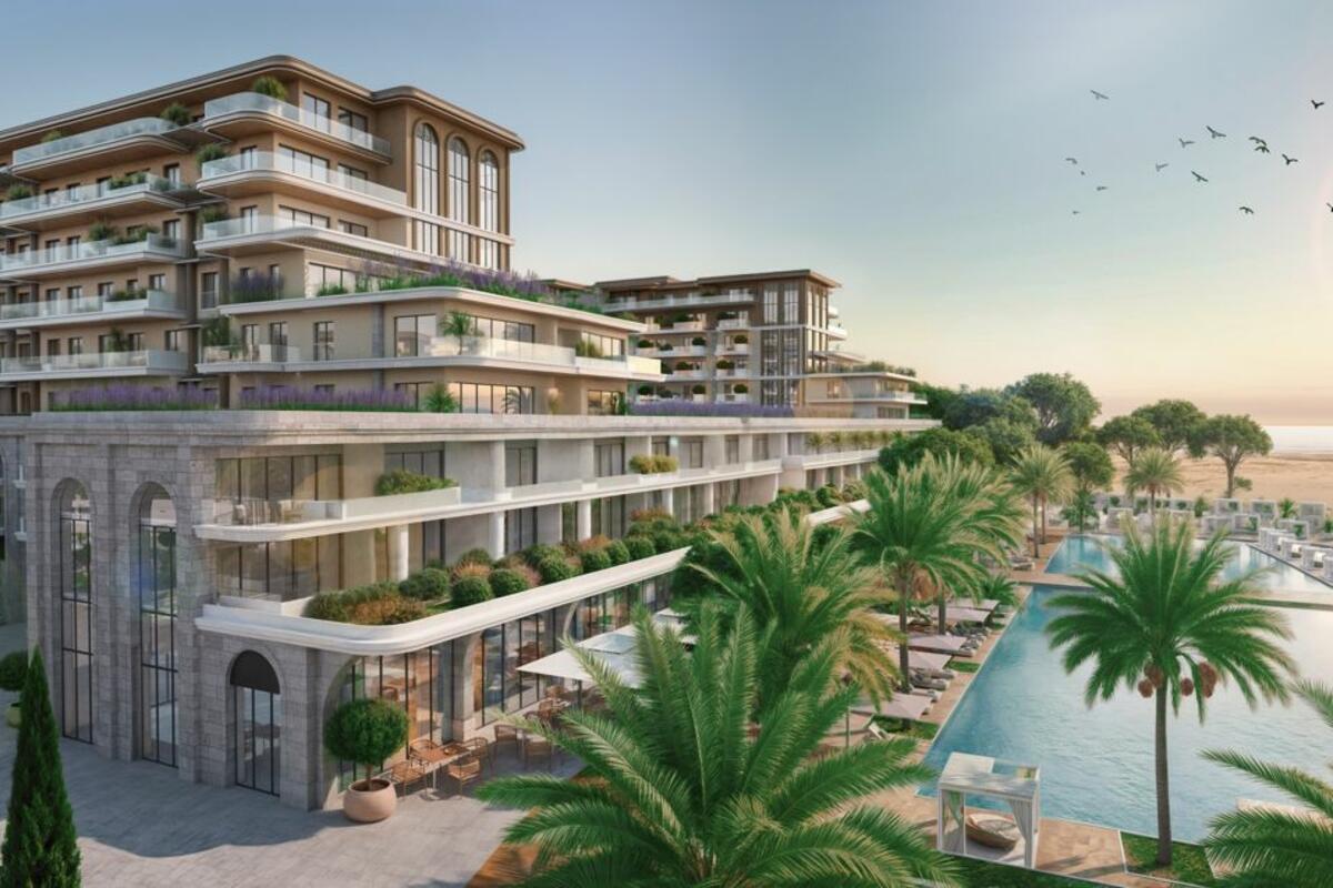 Luxurious multi-floor beachfront resort in Ulcinj with balconies, pool, sea views—prime real estate from Ekosphere on montenegro-listings.me.