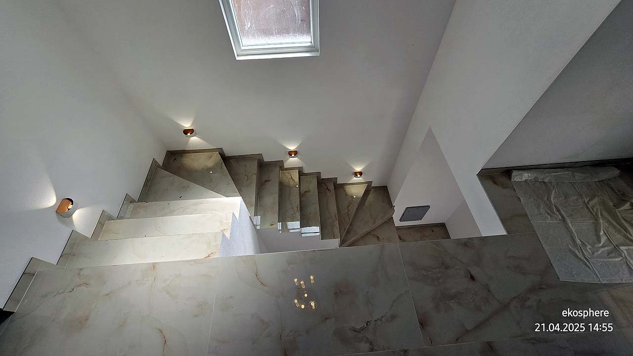 Elegant marble staircase with skylight, premium Ulcinj real estate. Listed by montenegro-listings.me, a project of ekosphere doo.