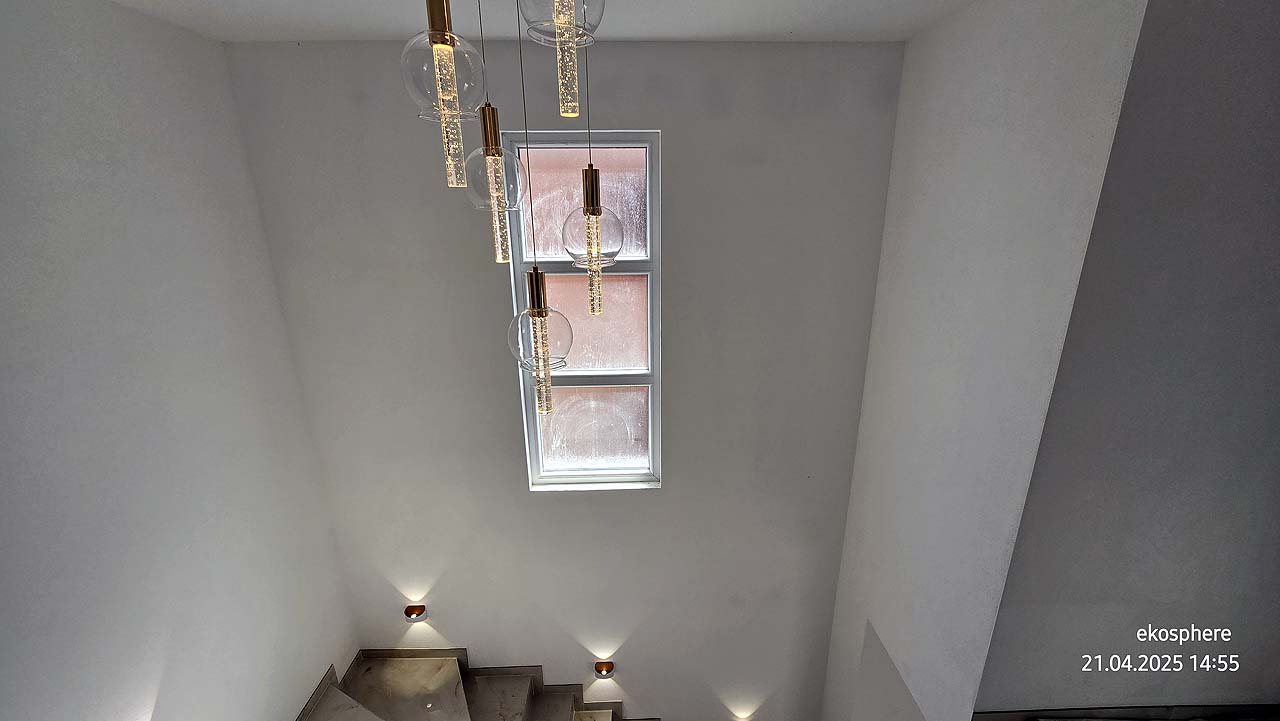 Stylish modern staircase in Ulcinj property with frosted glass, designer lights&mdash;investment via montenegro-listings.me by ekosphere doo.