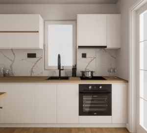 Stylish modern kitchen in Ulcinj with premium finishes—perfect for investors. Listed by montenegro-listings.me, Ekosphere doo project.