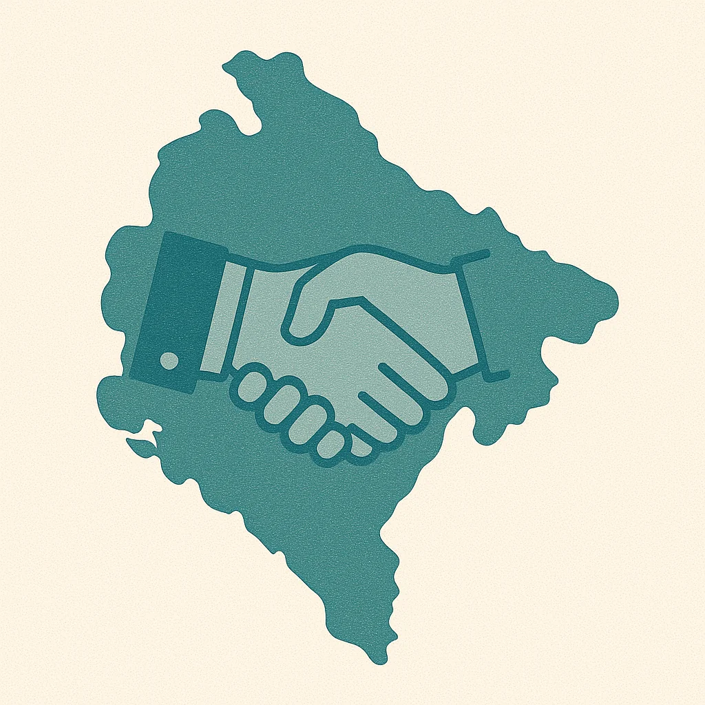 Montenegro 12 Teal-toned handshake inside Ulcinj outline, symbolizing secure real estate deals; ideal for investors on montenegro-listings.me by Ekosphere doo.