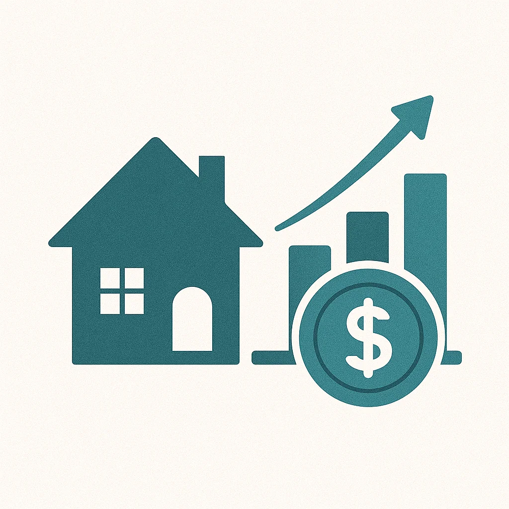 Montenegro 3 Graphic features a house icon and rising bar chart with dollar sign, symbolizing booming Ulcinj real estate by Ekosphere’s montenegro-listings.me.