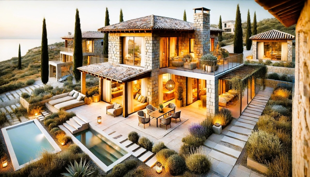 Exclusive Mediterranean villa in Ulcinj with stone walls, terraces, pool & cypress views. Prime investment by Ekosphere on montenegro-listings.me.