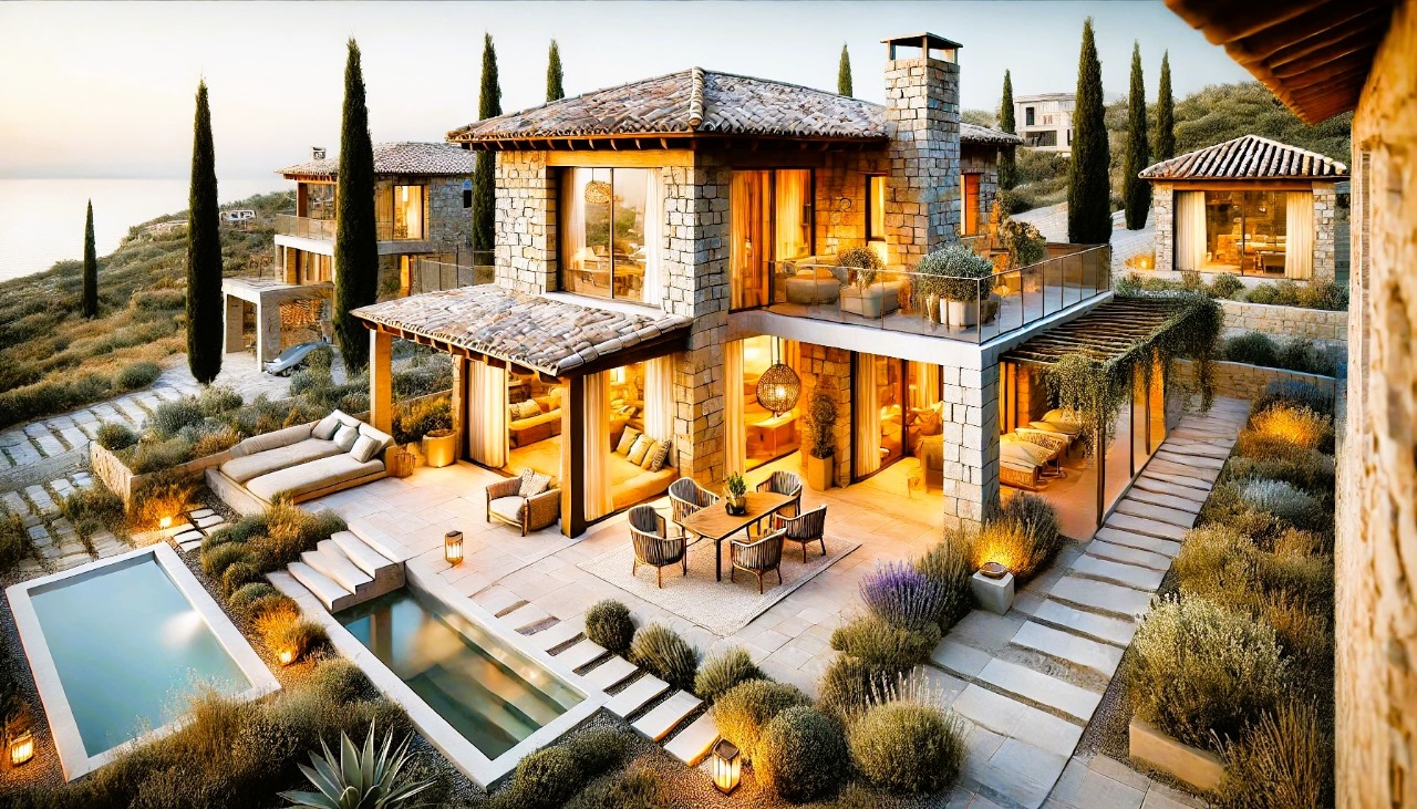 Exclusive Mediterranean villa in Ulcinj with stone walls, terraces, pool & cypress views. Prime investment by Ekosphere on montenegro-listings.me.