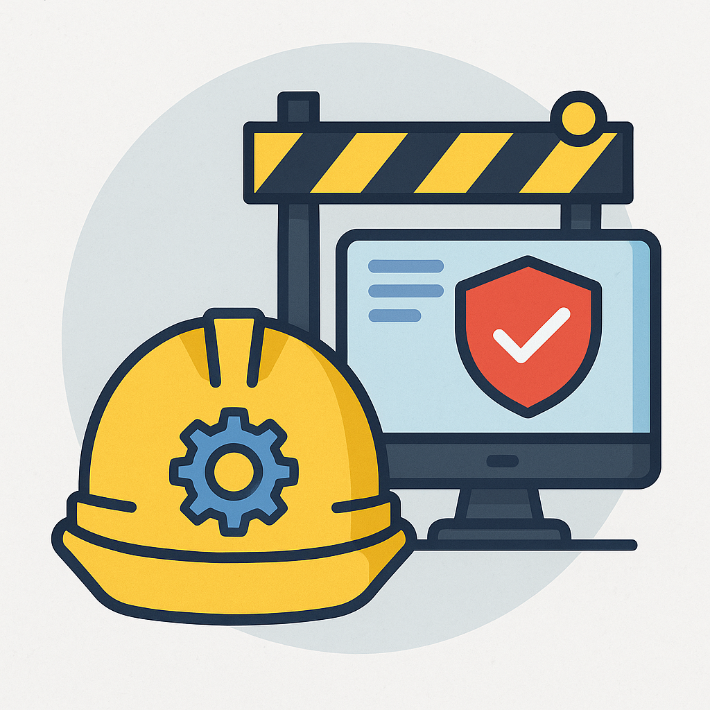 Construction supervision in Montenegro 12 Ulcinj real estate investment: safety helmet, gear, caution barrier & secure monitor. Discover properties at montenegro-listings.me by Ekosphere doo.