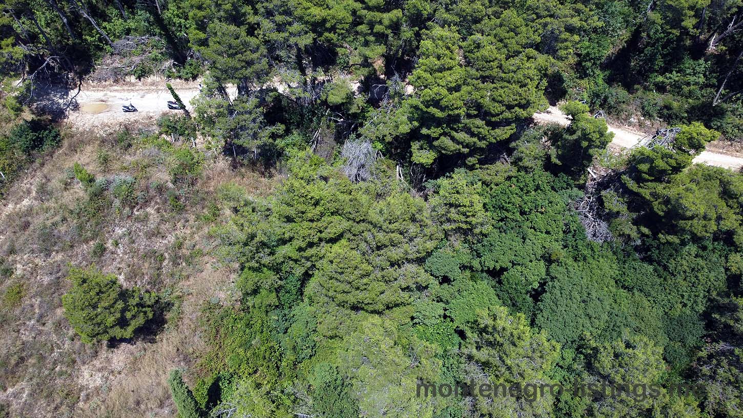 Aerial view of prime Ulcinj property sites amid lush forest, ideal for investment. Presented by ekosphere doo on montenegro-listings.me.
