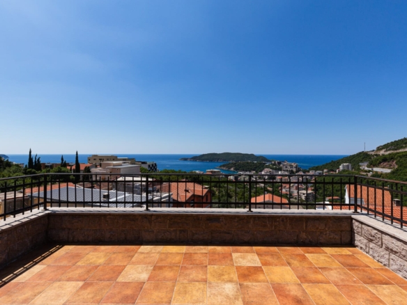 Discover a bright, spacious terrace with stunning coastal, sea, and hillside views—prime Ulcinj real estate by montenegro-listings.me.