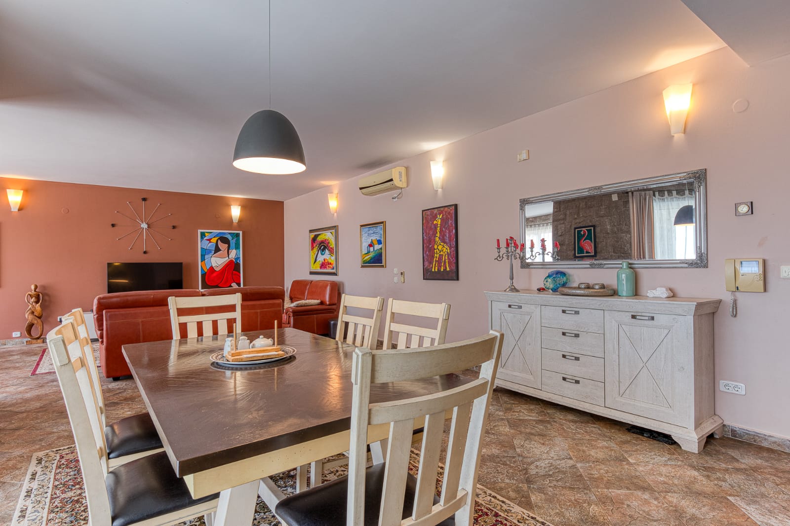 Spacious Ulcinj apartment: elegant dining area, modern furnishings, and stylish living room&mdash;ideal Montenegro investment by ekosphere doo.