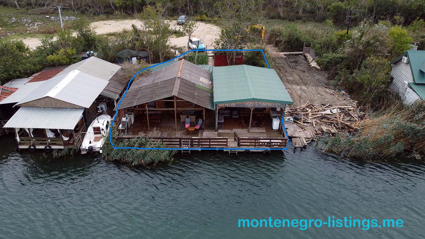 Exclusive aerial view of two waterfront homes in Ulcinj, Montenegro—one highlighted for investment; listing by ekosphere doo.