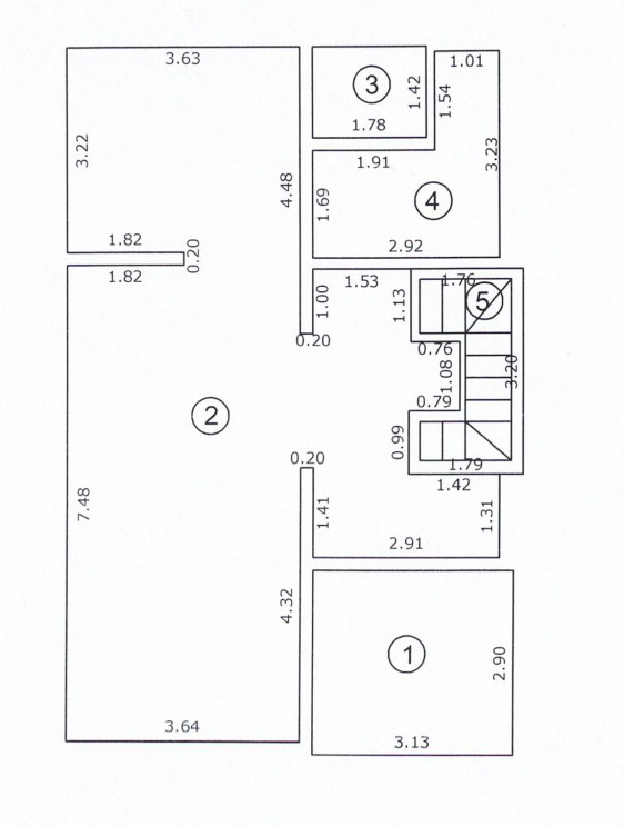 Modern black-and-white Ulcinj floor plan: 5 versatile rooms with metric dimensions, stairs in room 5&mdash;ideal Montenegro investment.