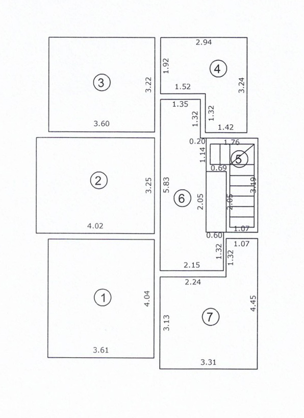 Modern black and white Ulcinj floor plan: seven spacious rooms, clear dimensions, corridors, staircase&mdash;ideal Montenegro investment.