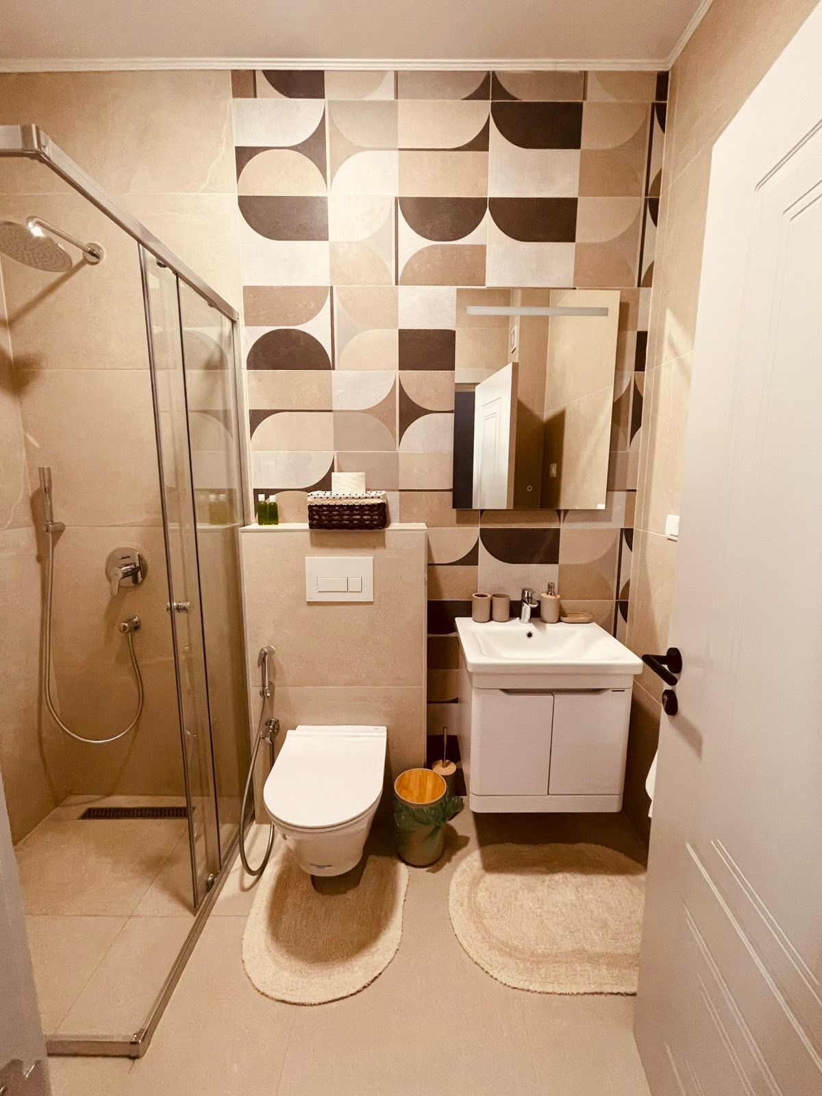 Modern bathroom in Ulcinj, Montenegro with sleek shower and toilet&mdash;ideal for investment. See more at montenegro-listings.me by ekosphere doo.