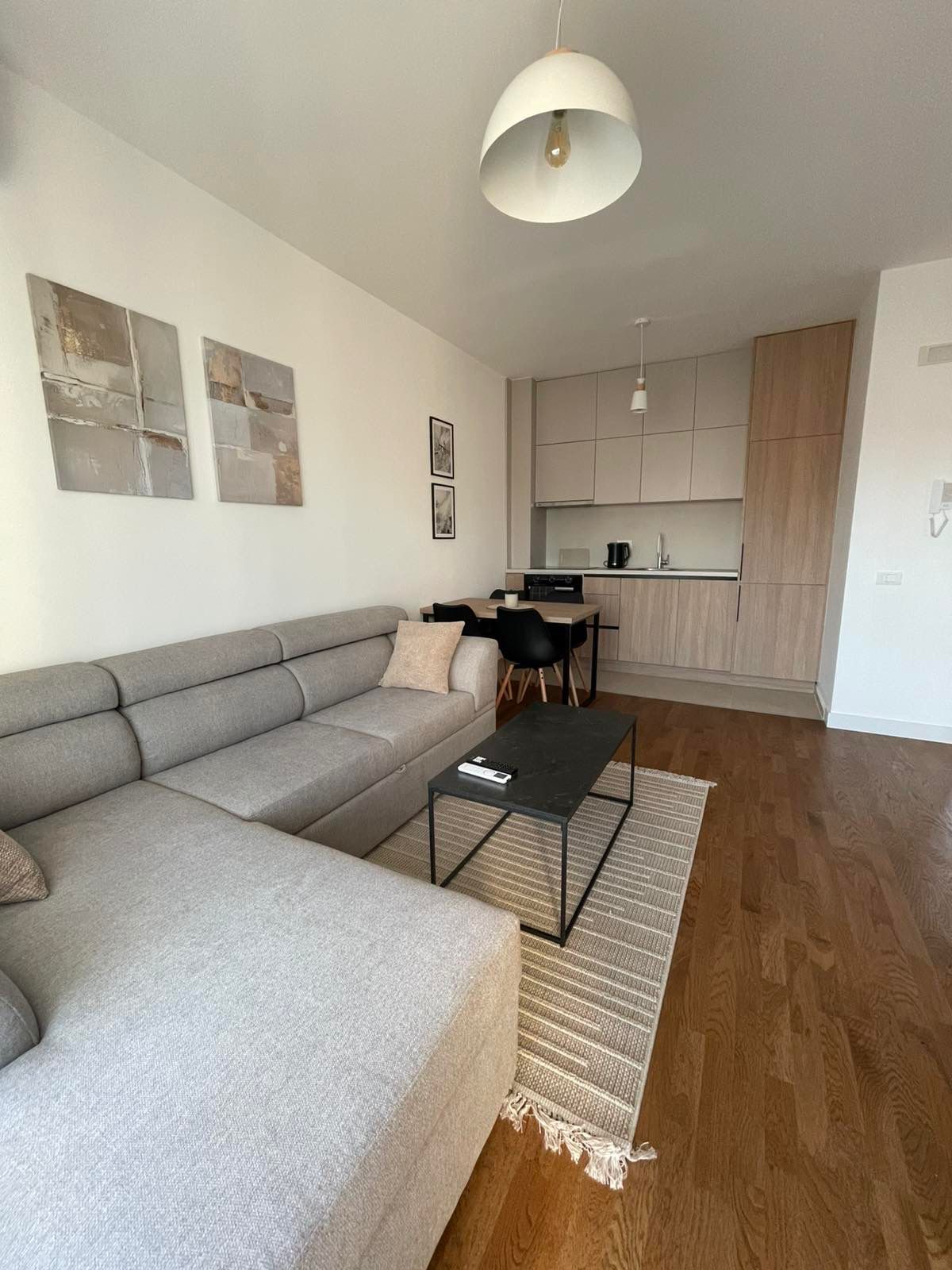 Stylish Ulcinj apartment with gray sectional, chic d&eacute;cor, modern kitchen&mdash;ideal investment via montenegro-listings.me by ekosphere doo.