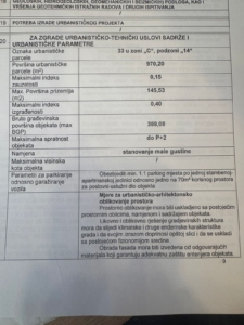 Prime Ulcinj land opportunity: urban plan page with key lot indices, area data, and Serbian guidelines—exclusive by ekosphere doo.