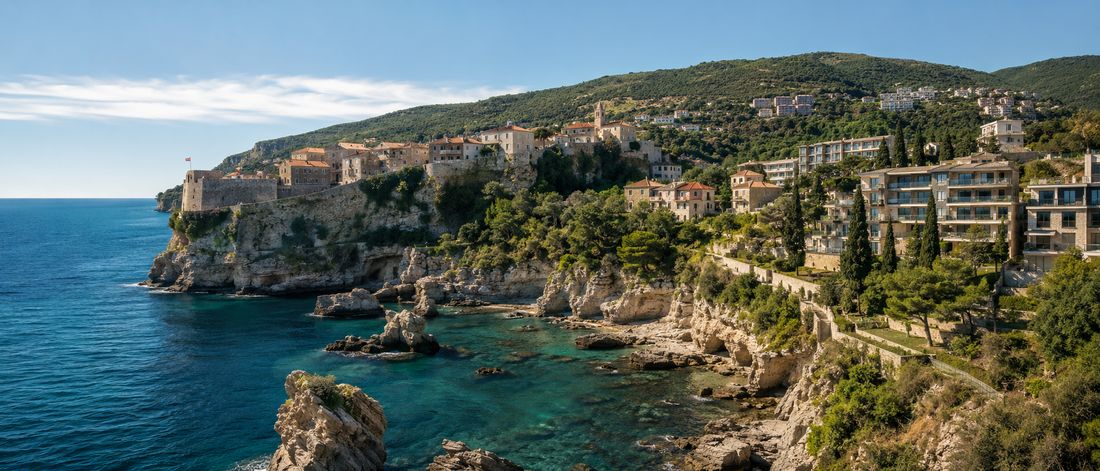 Panoramic view of Ulcinj Old Town on Montenegro&rsquo;s Adriatic coast